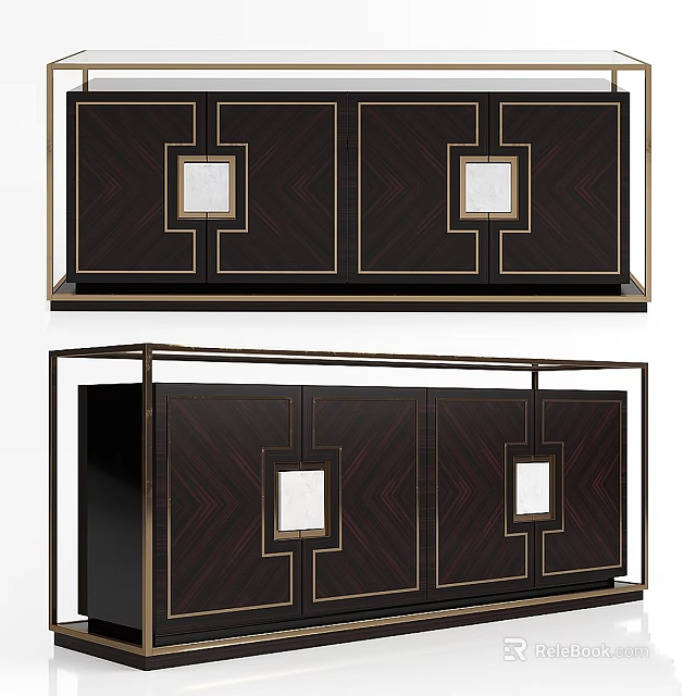 Elegant Modern Storage Cabinet With Dark Wood Finish And Geometric Pattern Design 3d model 