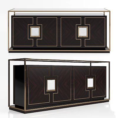Elegant Modern Storage Cabinet With Dark Wood Finish And Geometric Pattern Design 3d model