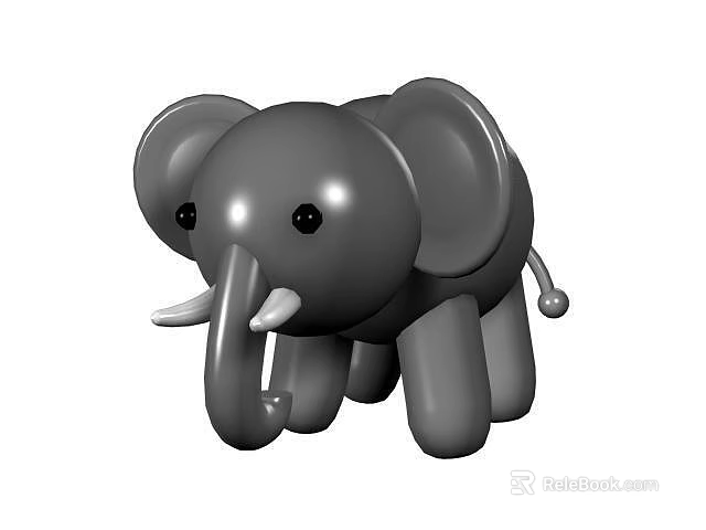 Cute Gray Elephant Doll with Big Ears White Tusks and Round Body 3d model 