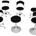 Various Styles Black Leather Bar Stools With Wheeled And Fixed Bases Modern Design