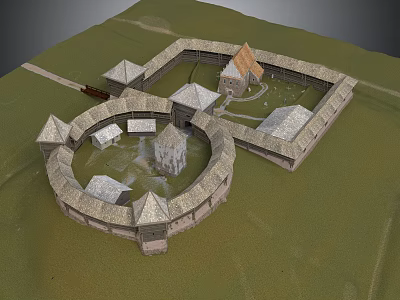 Ancient Castle Fortress Structure With Circular Fort And Square Buildings And Towers 3d model