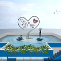Blue Pool With Heart Shaped Structure Two People On Blue Mats Stairs And Green Plants