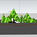 Flower Planters With Mountain Shaped Plant Sculptures Small House And Colorful Garden Flowers