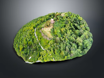 Scenic Green Forest Landscape With Winding Path Leading To Small Chapel On Hill 3d model
