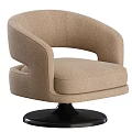 Modern Beige Upholstered Accent Chair With Curved Armrests And Round Black Base