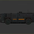 Dark Military Vehicle With Orange Stripes Roof Equipment And Multiple Wheels 3D Rendering