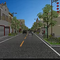 Traditional Style Building Facades With White Walls Grilles And Red Lanterns Along Street