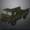 Green Military Truck With Open Cargo Bed Vintage Design Front Grille Headlights And Rugged Tires