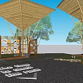 Natural Bamboo Structure Outdoor Classroom With Display Boards And Seating Area