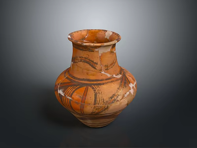 Ancient Pottery Sculpture with Intricate Carving Painted Patterns and Fragmented Design 3d model