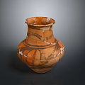 Ancient Pottery Sculpture with Intricate Carving Painted Patterns and Fragmented Design