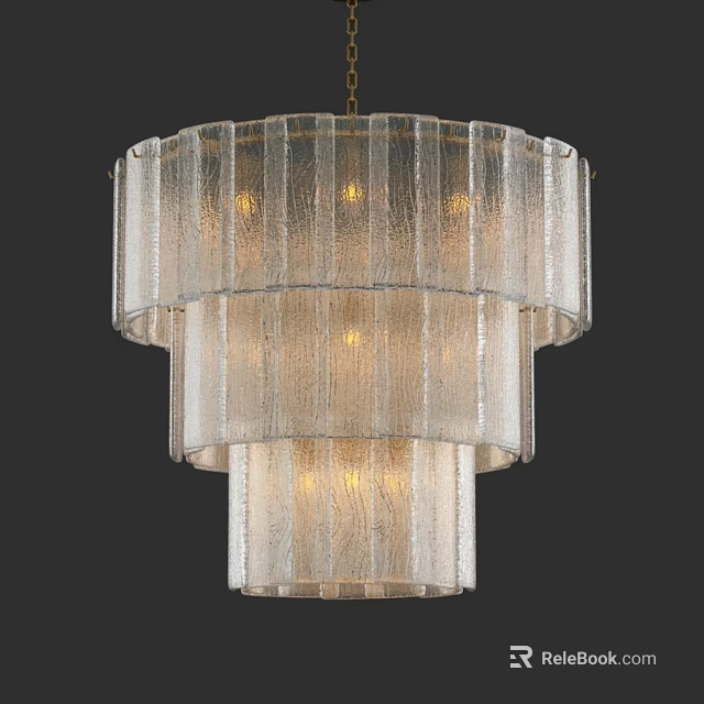 Elegant Modern Chandelier With Textured Transparent Glass Layers And Warm Illumination 3d model 