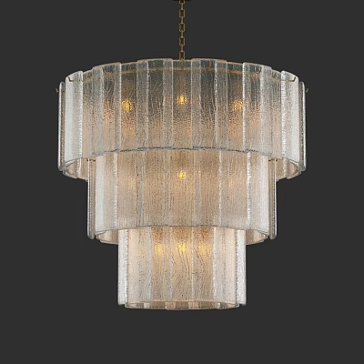 Elegant Modern Chandelier With Textured Transparent Glass Layers And Warm Illumination 3d model