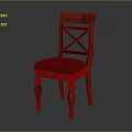 Classic Wooden Leisure Chair With Red Cushion Cross Back And Decorative Legs