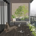 Lush Home Balcony Interior With Wooden Floor Sofa Greenery Lounger And Glass Railing