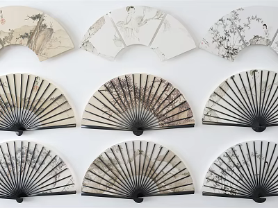 Decorative Fans As Wall Decor With Traditional Artistic Patterns And Classic Styles 3d model