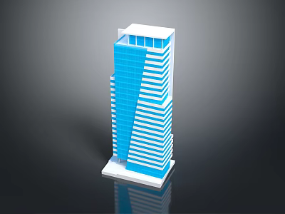 Tall Modern Office Building With Blue Glass Facade And White Stripes 3d model