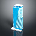 Tall Modern Office Building With Blue Glass Facade And White Stripes