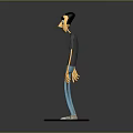 3D Cartoon Character Wearing Black T-shirt With Skull Design Blue Pants Standing on Checkered Base