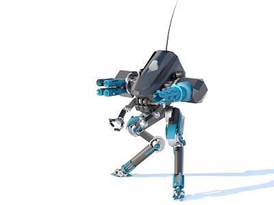 Futuristic Robot With Mechanical Arms Legs Antenna And Blue Black Components 3d model