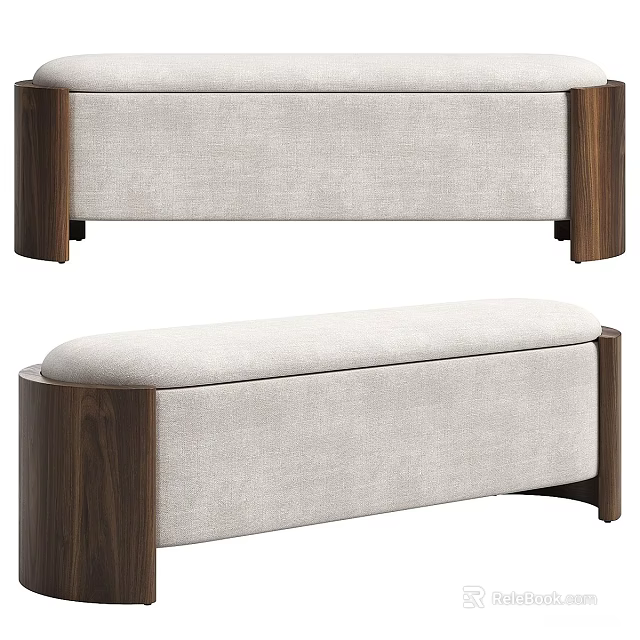 Modern Light Gray Sofa Bench with Walnut Wood Legs and Minimalist Upholstered Design for Living Room 3d model 