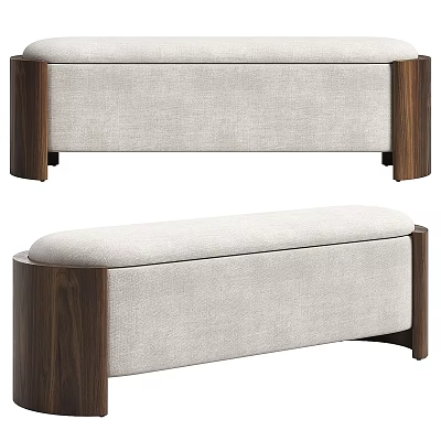 Modern Light Gray Sofa Bench with Walnut Wood Legs and Minimalist Upholstered Design for Living Room 3d model
