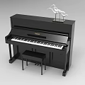 Black Upright Yamaha Musical Instrument Piano With Matching Bench And Decorative Birds