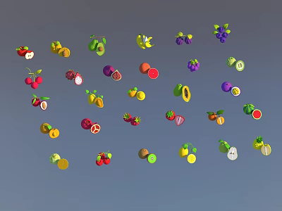 Cartoon Fruit Game Fruit Avocado Banana Dragon Fruit Strawberry Cherry Cranberry Kiwi Lemon Lychee Mango Orange Peach Pomegranate 3d model