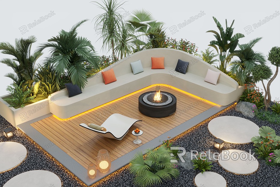 Courtyard landscape outdoor sofa flower pool landscape plants outdoor lighting model