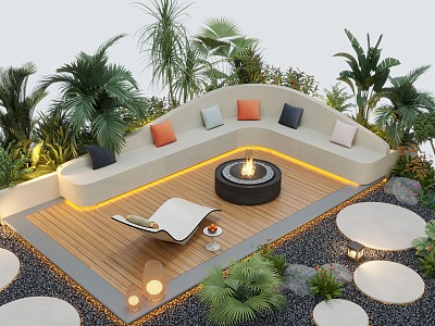 Courtyard landscape outdoor sofa flower pool landscape plants outdoor lighting model