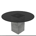 Modern Round Dining Table With Glass Top And Cracked Stone Base Design 3d model