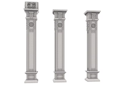 Detached Villa Exterior With Three Ornate Carved Stone Decorative Columns 3d model
