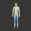 Man in Light Gray Long Sleeve Top and Light Blue Jeans Standing Against Dark Background