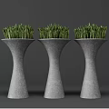 Green Leafy Bonsai Potted Plants in Gray and White Planters for Home Decor