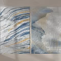 Modern Square Rugs With Wavy And Geometric Patterns In Blue White Gray And Gold Tones