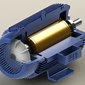 Blue Industrial Electric Motors Complete Unit And Internal Structure With Rotor