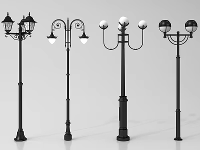 Outdoor Lights With Vintage And Modern Styles Black Metal Street Garden Lamps Multiple Heads 3d model