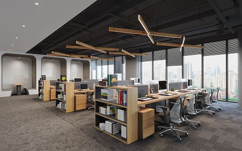 Staff area of modern public office area 3d model