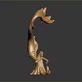Golden Abstract Sculpture With Flowing Curves Elegant Shape And Artistic Figurine Base