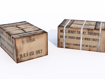 Wooden Military Storage Boxes With Straps And Not For Resale Labels 3d model