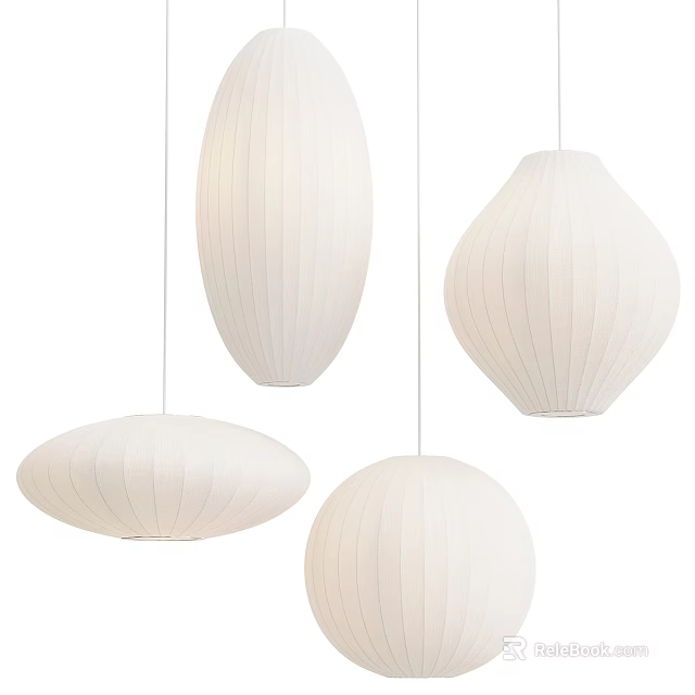 Unique Shaped White Paper Striped Pendant Lights with Various Forms 3d model 