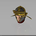 Warrior Character With Golden Helmet Red Trim And Facial Features 3D Model Design