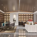 Elegant Chinese Specialty Store Interior With Wooden Shelves Tables Chairs And Display Products