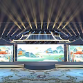 Traditional Chinese Stage With Ancient Architecture Background Illuminated Lighting And Ornate Decorations
