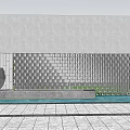 Elegant Modern Landscape Feature Wall With Geometric Design Sculpture Trees And Paved Ground