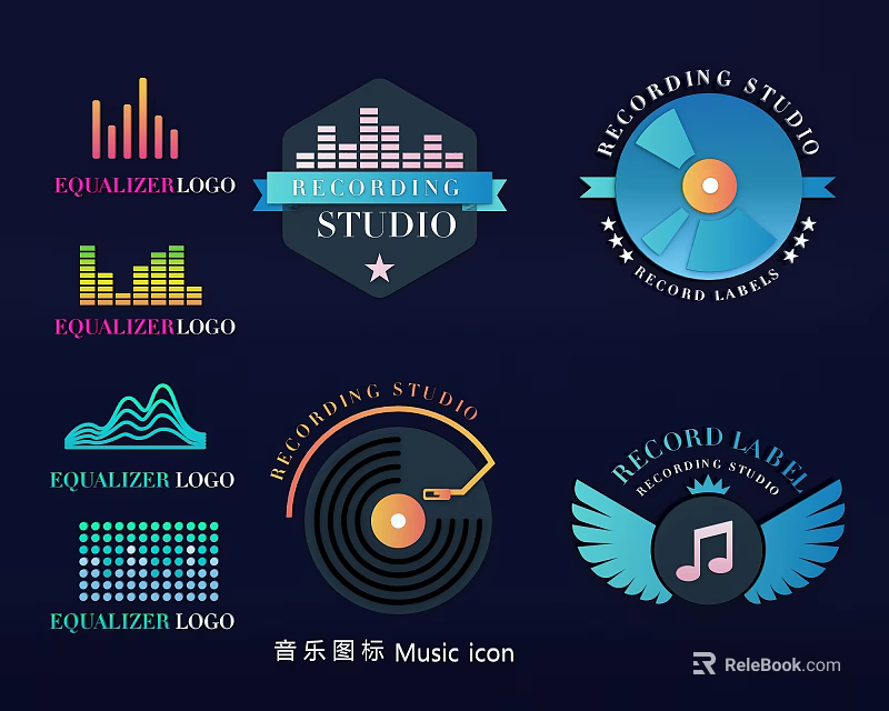 Creative Music Icons Wall Decor with Equalizer Vinyl Record and Music Symbols 3d model 