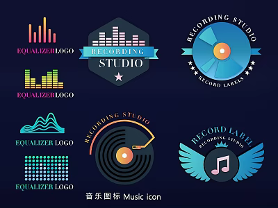 Creative Music Icons Wall Decor with Equalizer Vinyl Record and Music Symbols 3d model