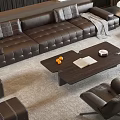 Modern Living Room Interior With Leather Sofa Coffee Table Set Armchairs And Ottoman