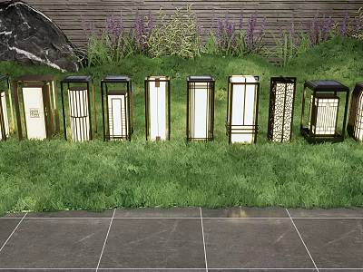 Traditional Chinese Style Outdoor Lights with Hollow Carved Patterns for Garden Lawn Decoration 3d model