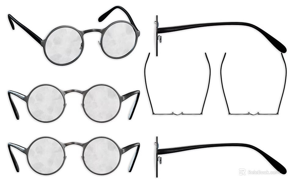 Round Lens Glasses With Frame Structure Multiple Front And Side Views For Daily Use 3d model 